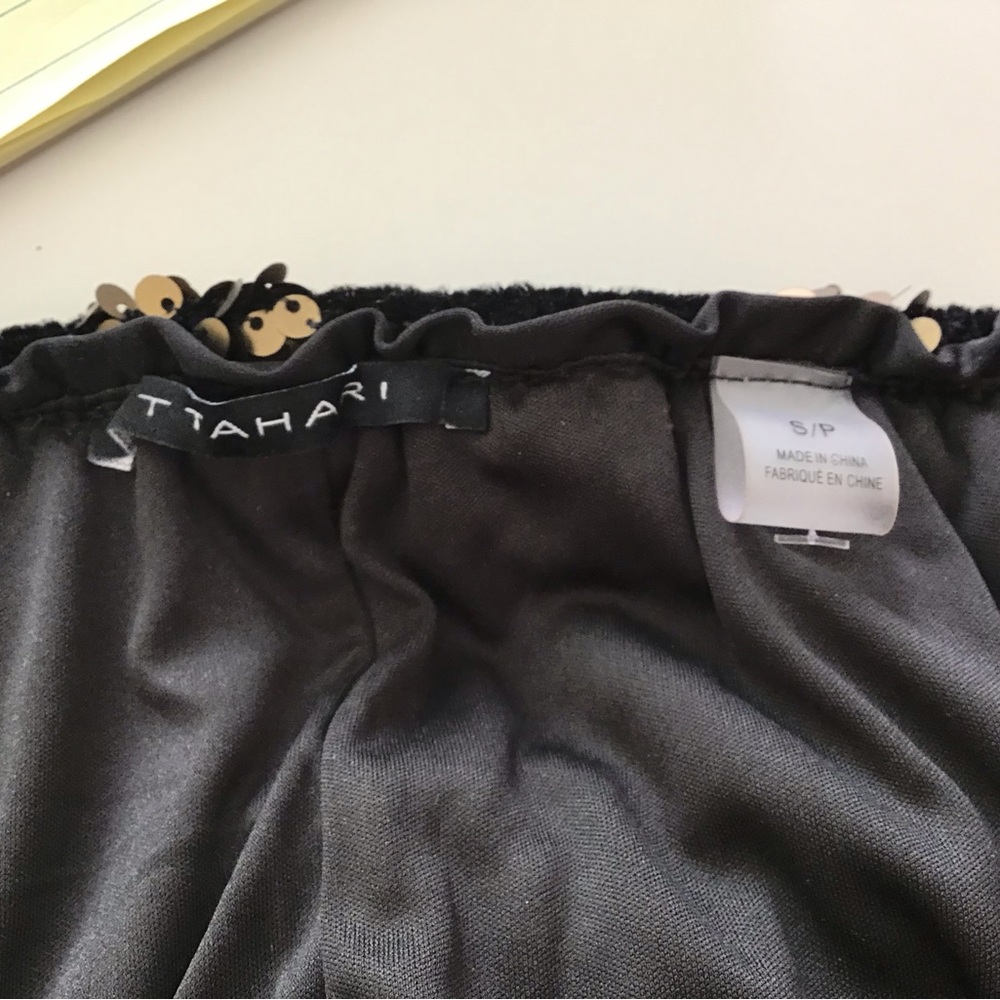 T Tahari Sequin Pull On Midi Skirt Black Velvet Cocktail Size Small - Picture 6 of 7